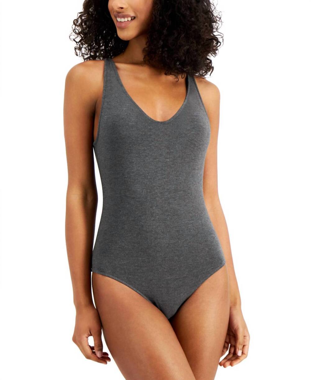 NEW ALFANI ultra soft modal v-neck bodysuit in heather charcoal